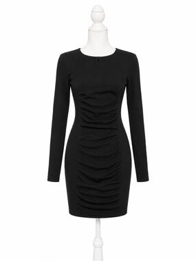 Express Black Long-Sleeve Ruched Bodycon Dress